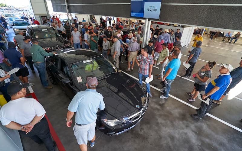 People bidding on a car at AutoNation Auto Auction Houston